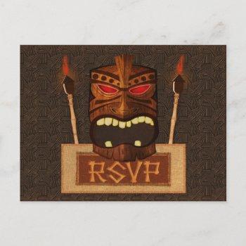 Small Wooden Tiki Mask Vintage Retro Wedding Party Rsvp  Post Front View