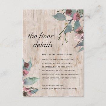 Small Wooden Wild Pink Eucalyptus Floral Wedding Detail Enclosure Card Front View
