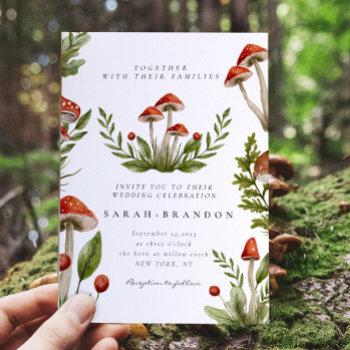 woodland fall watercolor mushroom wedding  invitation