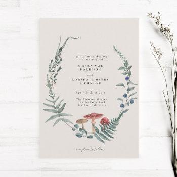 woodland fern forest red mushroom wedding invitation