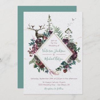 woodland watercolor forest wedding invitations