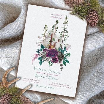 woodland watercolor forest wedding invitations