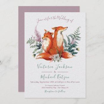 woodland watercolor fox wedding invitations