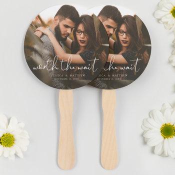 Small Worth The Wait Wedding Photo Script Modern Hand Fan Front View