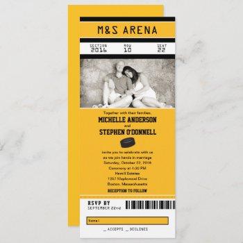 yellow and black hockey sport ticket wedding invitation