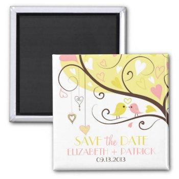 yellow and pink love birds save the date magnet