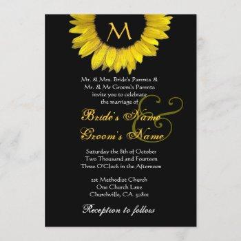 yellow black white sunflower wedding invitation