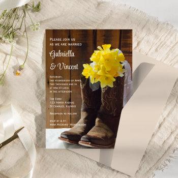 yellow daffodils and cowboy boots western wedding invitation
