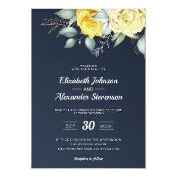 Small Yellow Floral Classy Greenery Navy Blue Wedding Front View