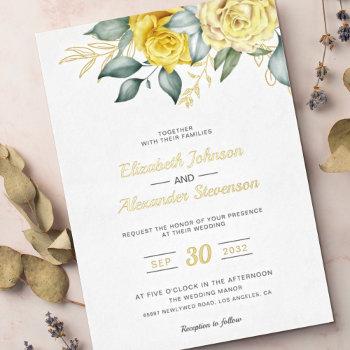 yellow floral classy greenery romantic wedding foil invitation
