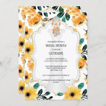 yellow gold wedding dress bridal greenery gray invitation