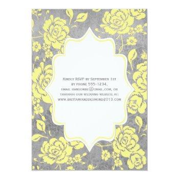 Small Yellow Gray White Floral Damask Wedding Back View