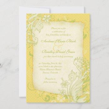 yellow, green and ivory floral wedding invitation