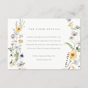 Small Yellow Lilac Wildflower Wreath Wedding Details Enclosure Card Front View
