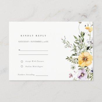 Small Yellow Lilac Wildflower Wreath Wedding Rsvp Enclosure Card Front View