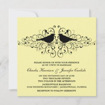 yellow love bird swirls wedding invitation