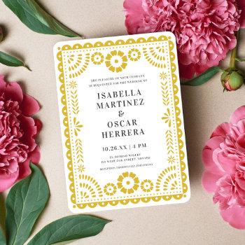 yellow papel picado inspired wedding invitation
