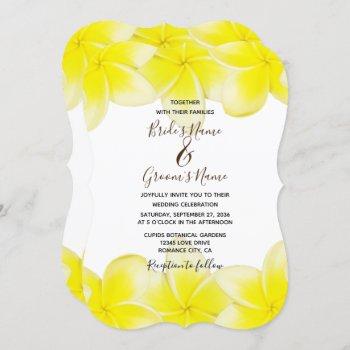 yellow plumeria frangipani wedding invitations