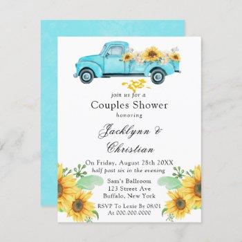 Small Yellow Sunflower Aqua Vintage Truck Couples Shower Front View