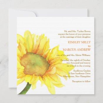 Small Yellow Watercolor Sunflower Floral Wedding Front View