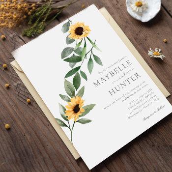 yellow watercolor sunflowers & wildflower wedding invitation