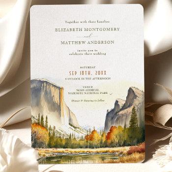 yosemite national park wedding watercolor invitation