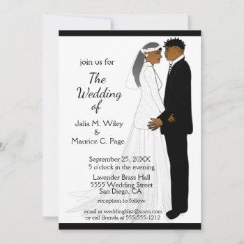 young african american black & white wedding invitation