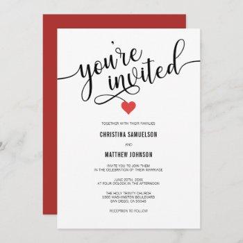 you're invited black white red valentine wedding invitation