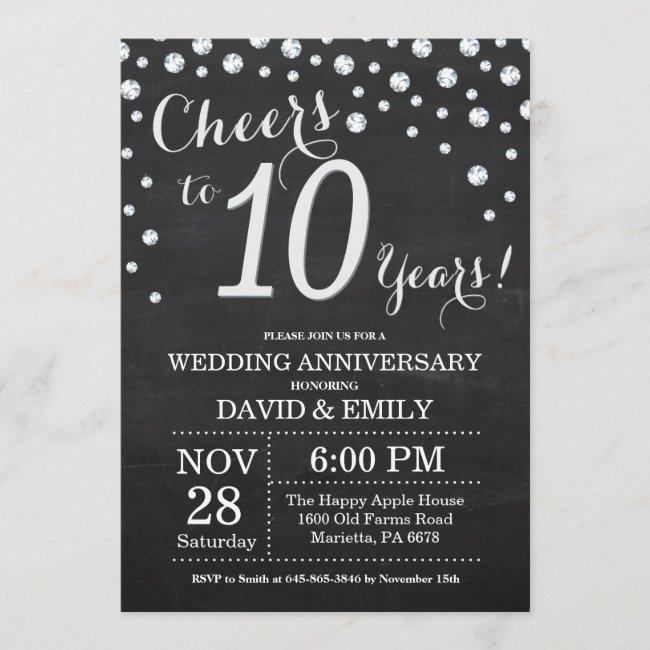 10th Wedding Anniversary Chalkboard Black Silver