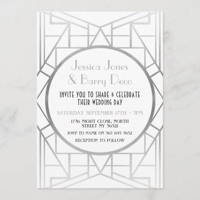 1920's Art Deco Gatsby Silver 20s Wedding Invite