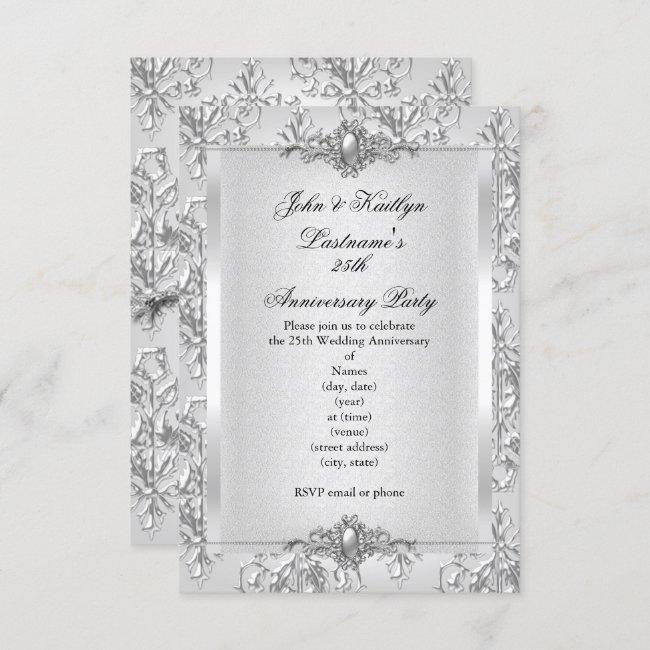 25th Anniversary Party Damask Silver White Small