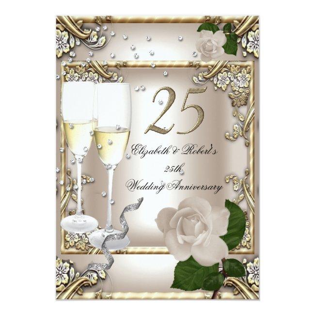 25th Anniversary Wedding Cream Gold Rose Silver