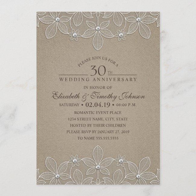 30th Wedding Anniversary Party Rustic Pearl Lace