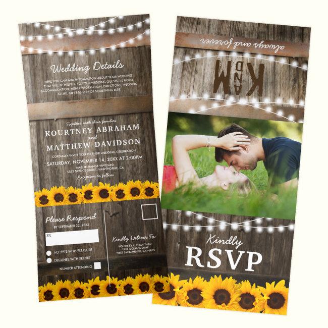 3 In 1 Rustic Country Sunflower Wedding Tri-fold