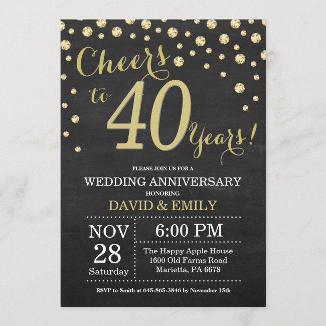 40th Wedding Anniversary Chalkboard Black And Gold