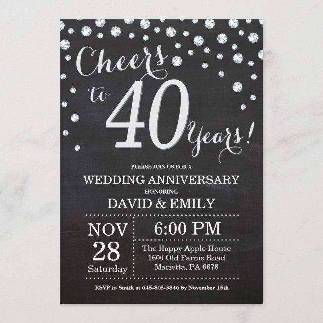40th Wedding Anniversary Chalkboard Black Silver