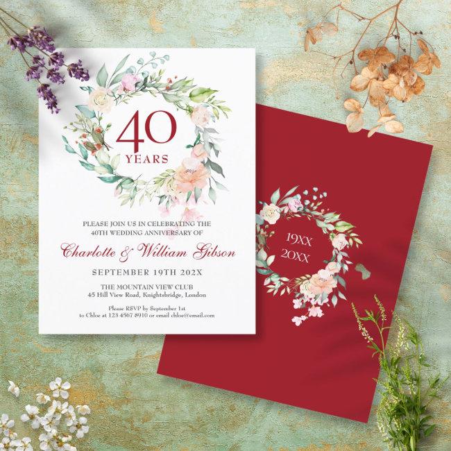 40th Wedding Anniversary Ruby Floral Garland  Post