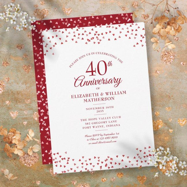 40th Wedding Anniversary Ruby Hearts Confetti