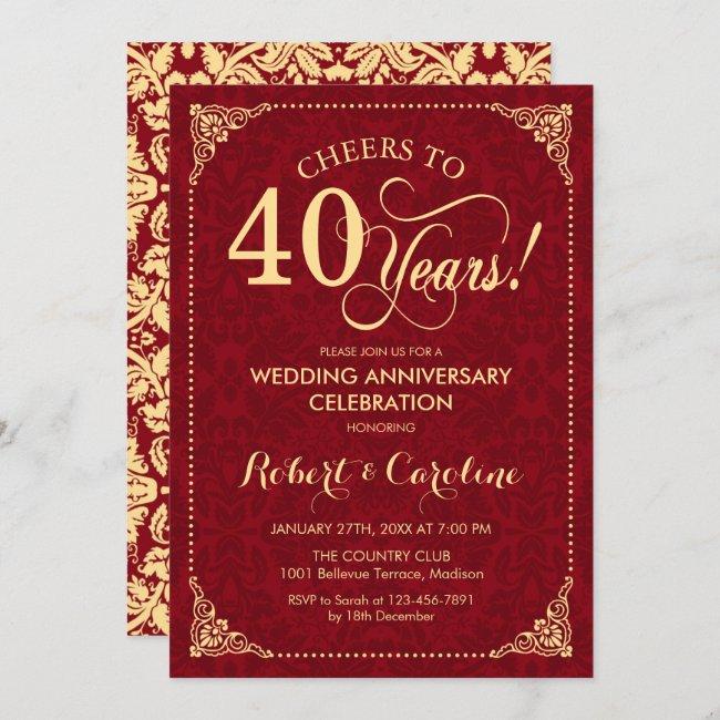 40th Wedding Anniversary - Ruby Red Gold Damask