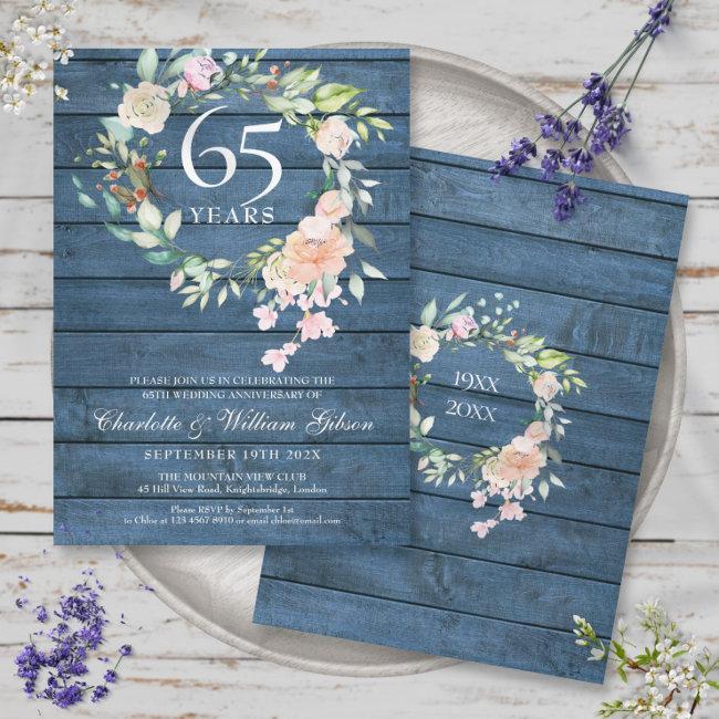 45th 65th Wedding Anniversary Floral Blue Rustic