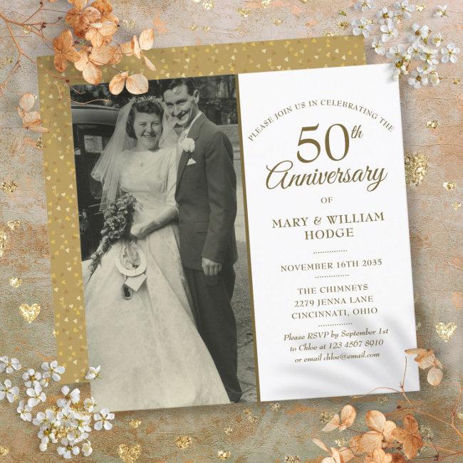 50th Anniversary Gold Hearts Wedding Photo Square