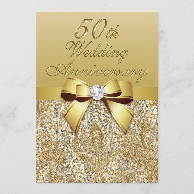 50th Gold Wedding Anniversary Faux Bow Sequins