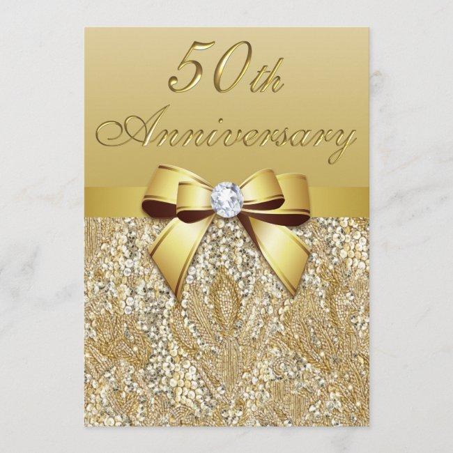 50th Gold Wedding Anniversary Faux Sequins And Bow