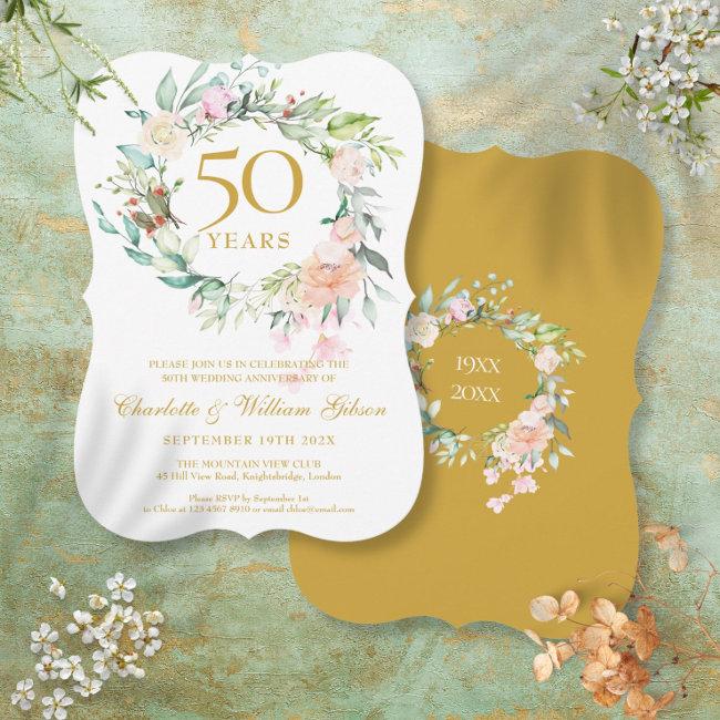 50th Golden Wedding Anniversary Watercolor Floral