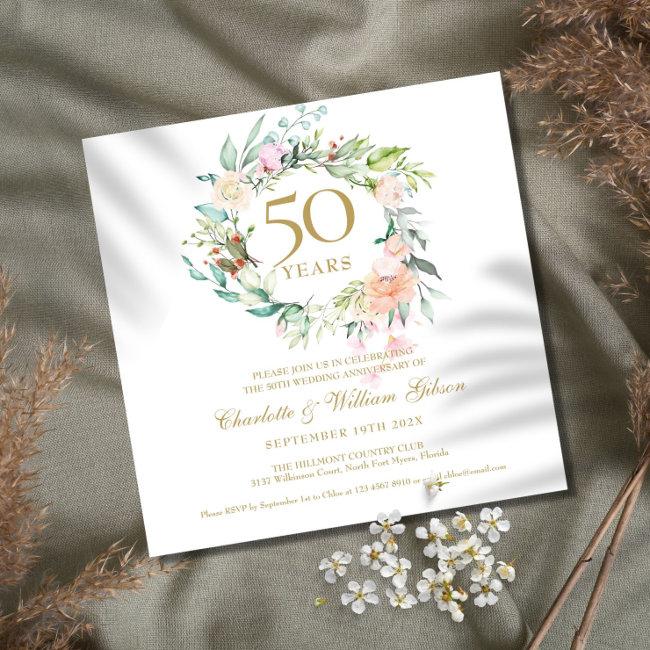 50th Golden Wedding Anniversary Watercolor Floral
