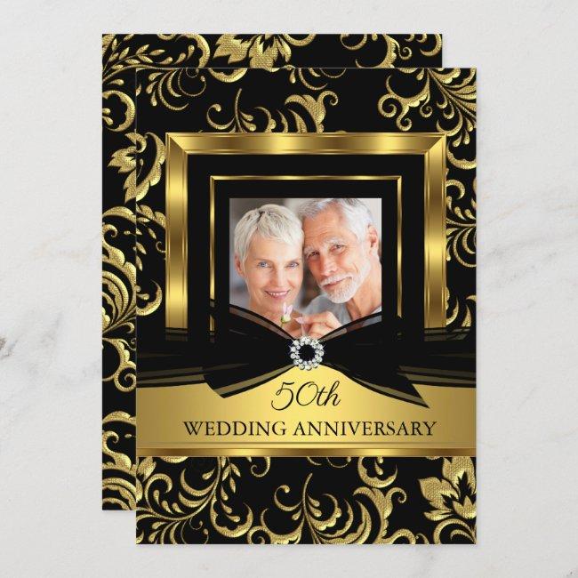 50th Wedding Anniversary Black Gold Damask Photo