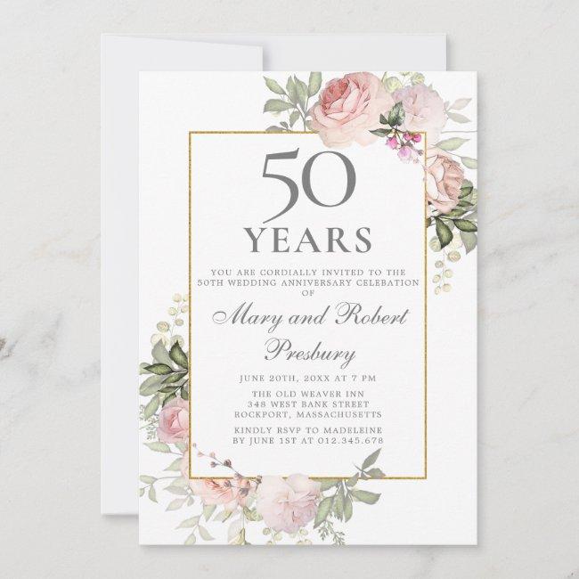 50th Wedding Anniversary Pink Rose Floral