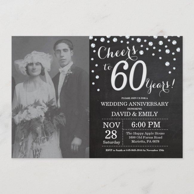 60th Wedding Anniversary Chalkboard Black Silver