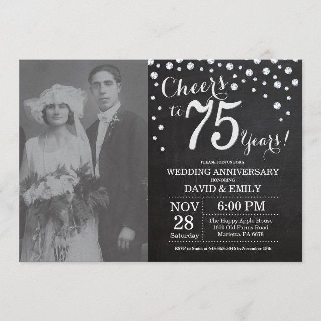 75th Wedding Anniversary Chalkboard Black Silver