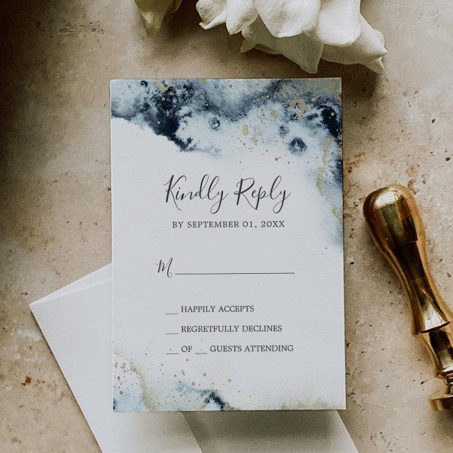 Abstract Navy Watercolor Simple Rsvp